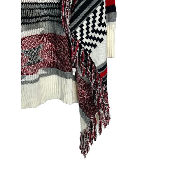 Selfie Couture by Trendology Bulky Ivory Red Black Boho Cardigan Sweater S/M - Picture 2 of 7
